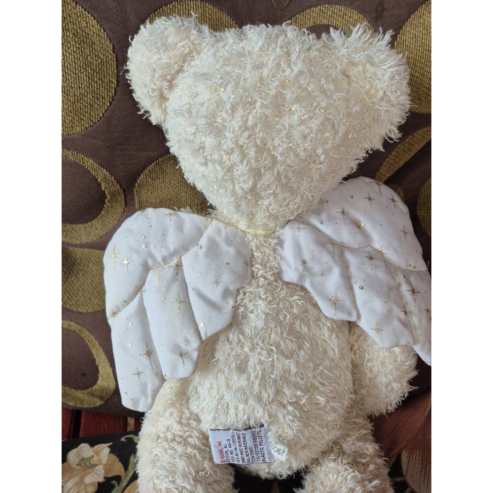Gund Angel Bear Heart Gold Wings & Bow 10" Crystal Plush Beanie Soft Cuddly - Picture 4 of 7